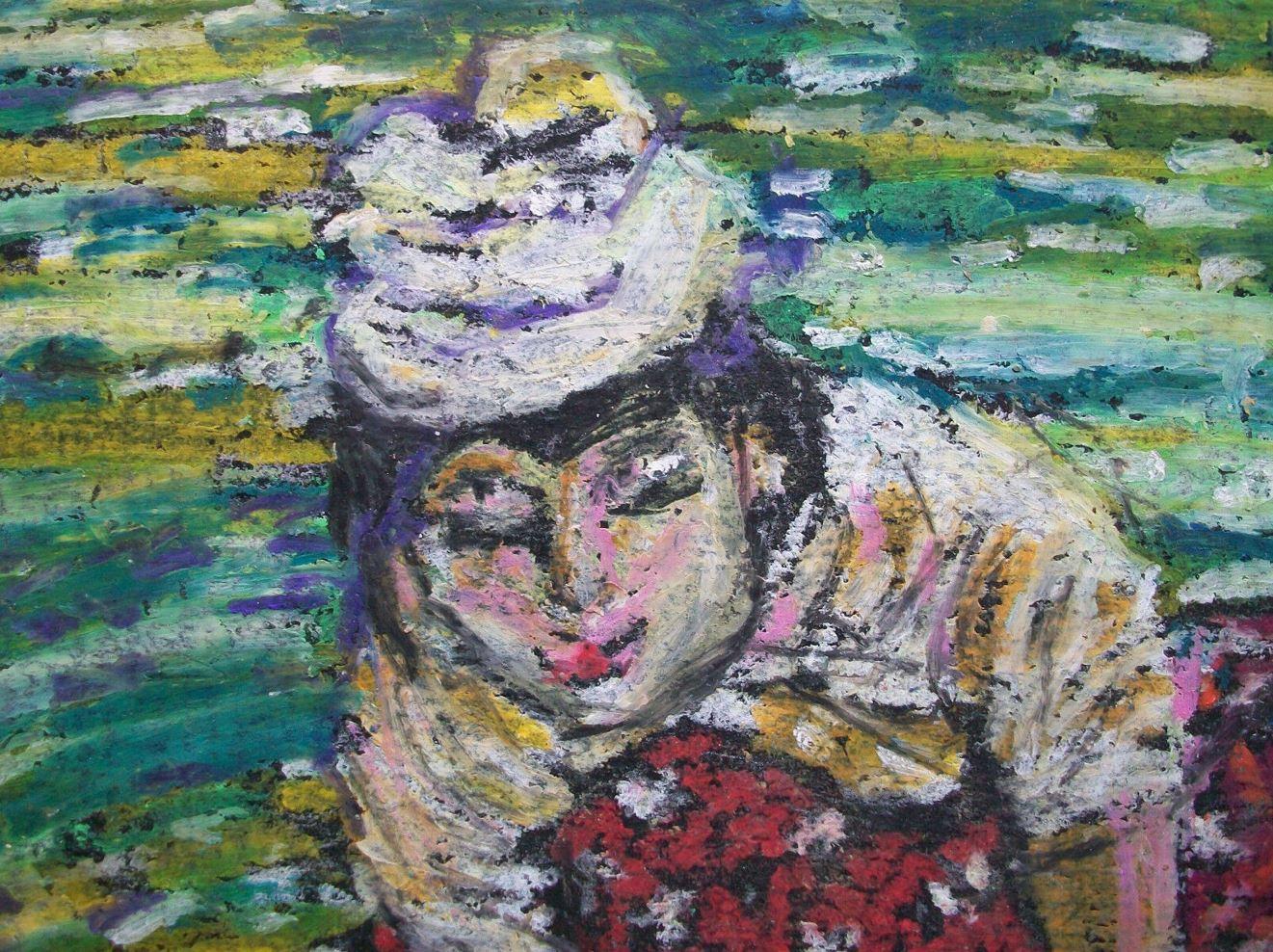 Hand-Painted AUNG KHIN - Impressionist Oil Pastel Drawing - Unsigned - Myanmar - 20th Century For Sale