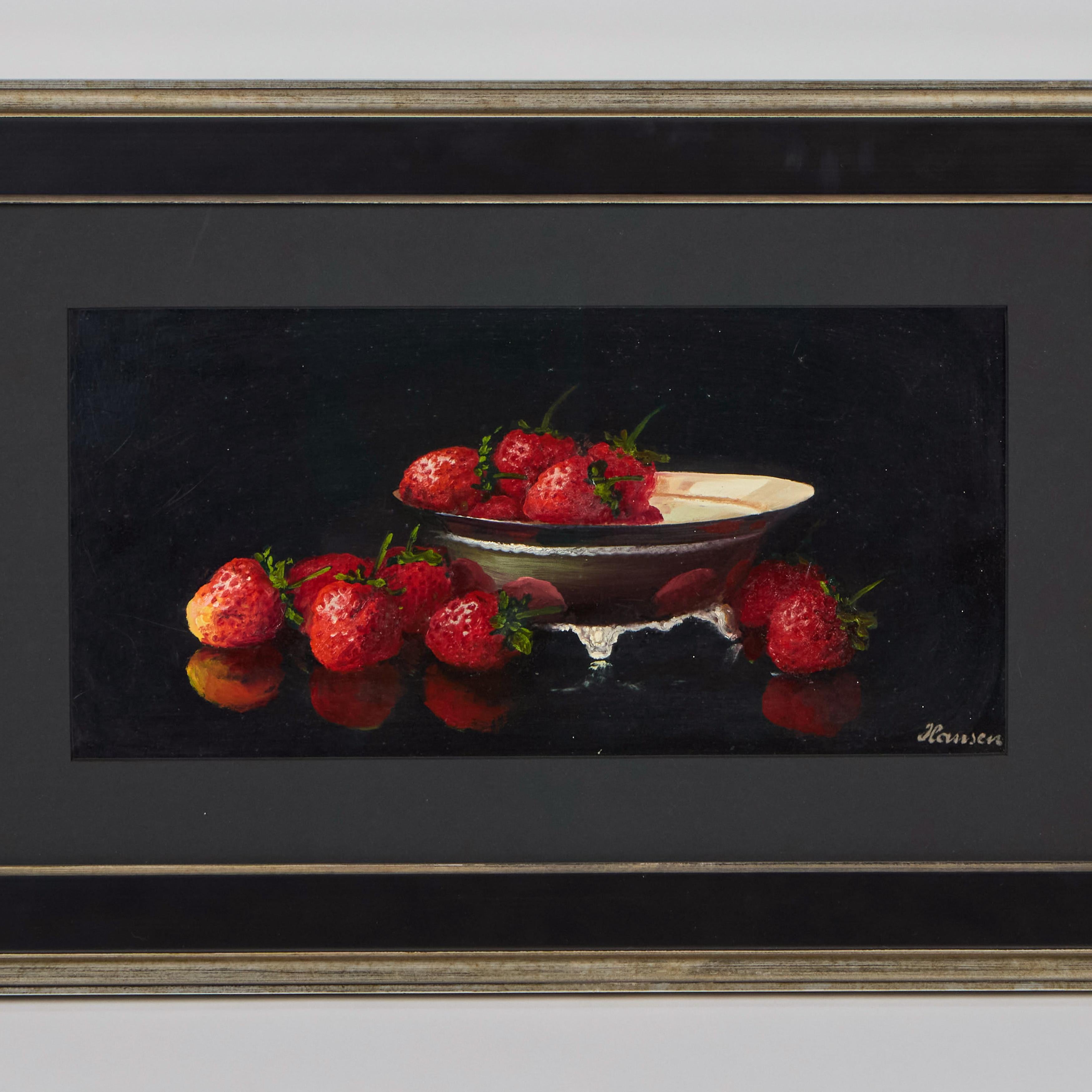 Vintage Öl  Stilleben mit Erdbeeren (Gemalt) im Angebot