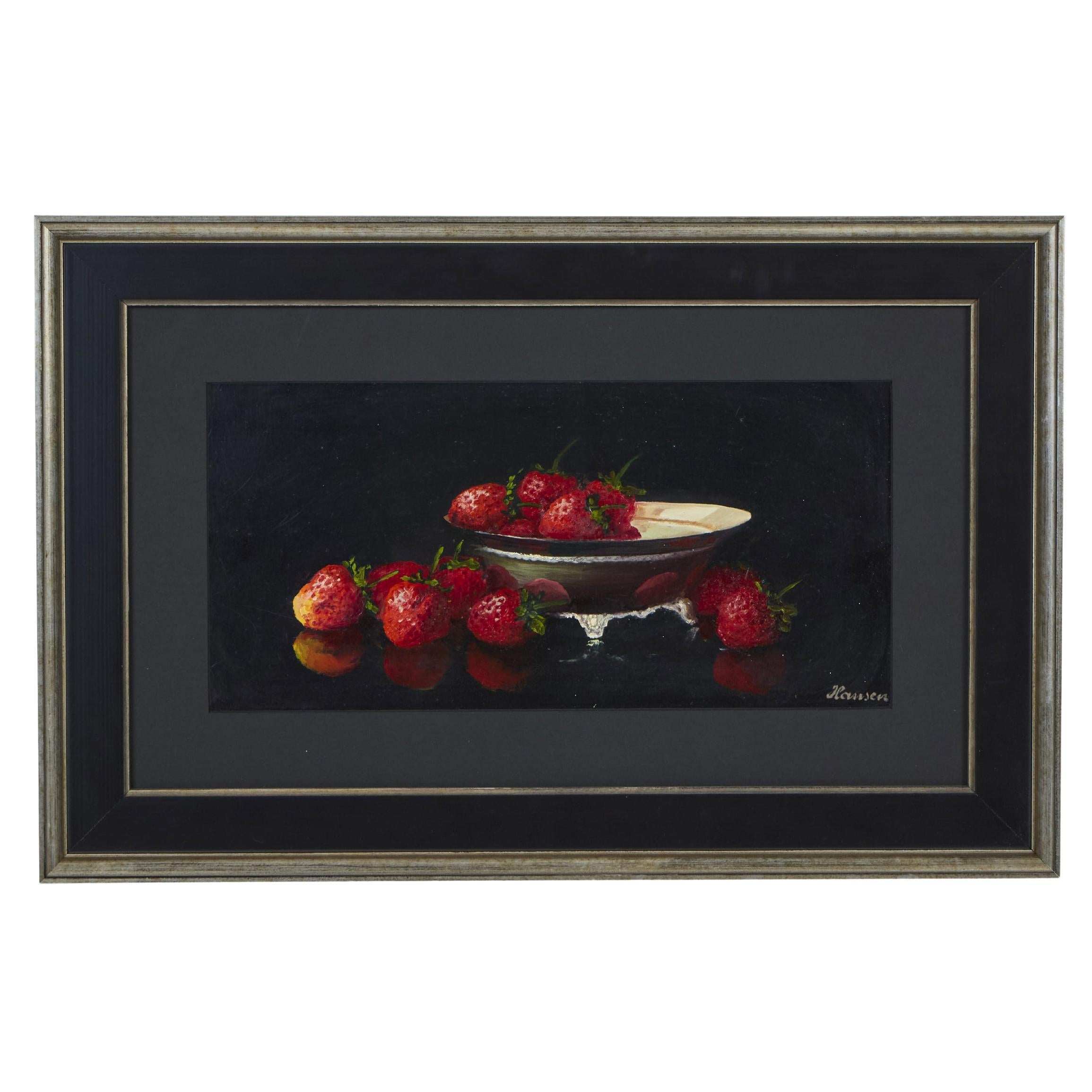 Vintage Öl  Stilleben mit Erdbeeren im Angebot
