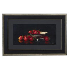 Vintage Oil  Still Life Painting of Strawberries