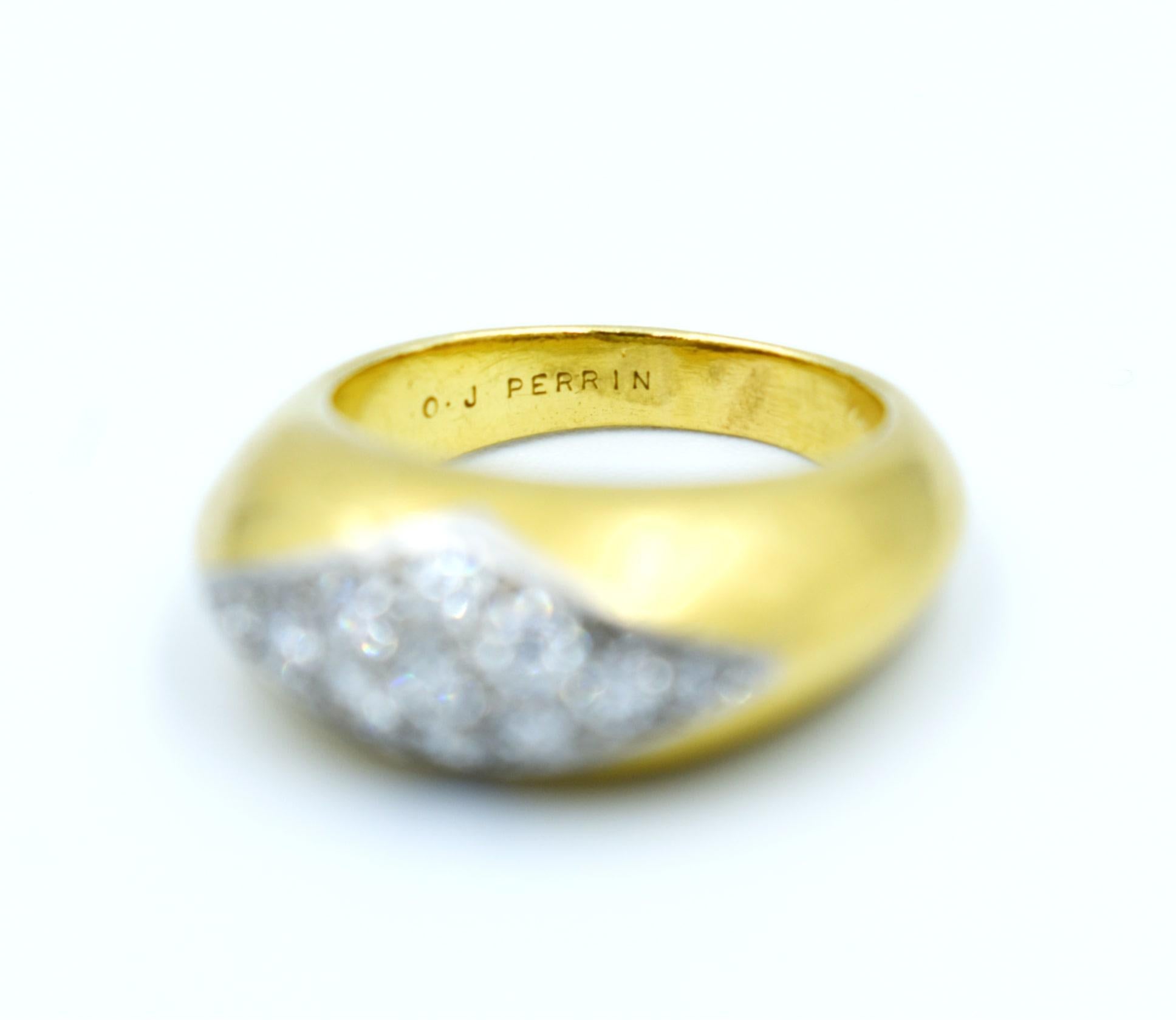 Round Cut Vintage Oj Perrin Gold Platinum Diamonds Ring, Wedding Band Ring For Sale