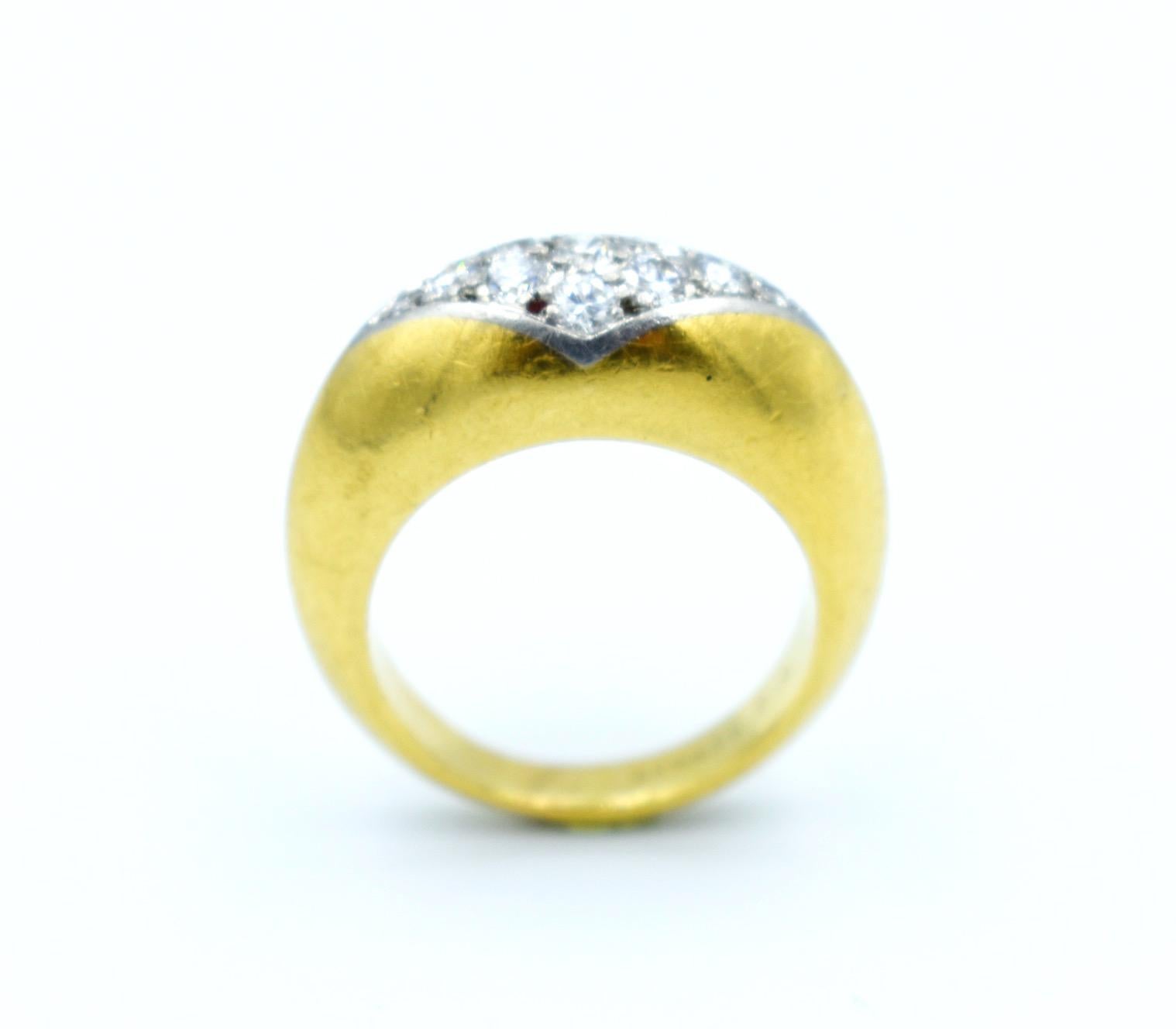 Vintage Oj Perrin Gold Platinum Diamonds Ring, Wedding Band Ring In Excellent Condition For Sale In PARIS, FR