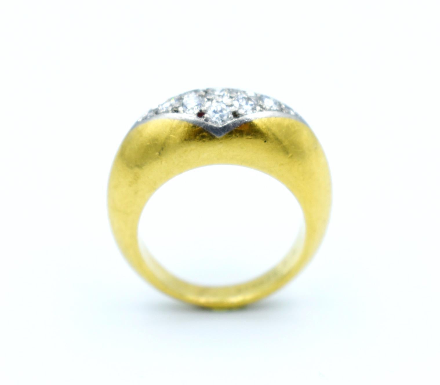 Vintage Oj Perrin Gold Platinum Diamonds Ring, Wedding Band Ring In Excellent Condition In PARIS, FR