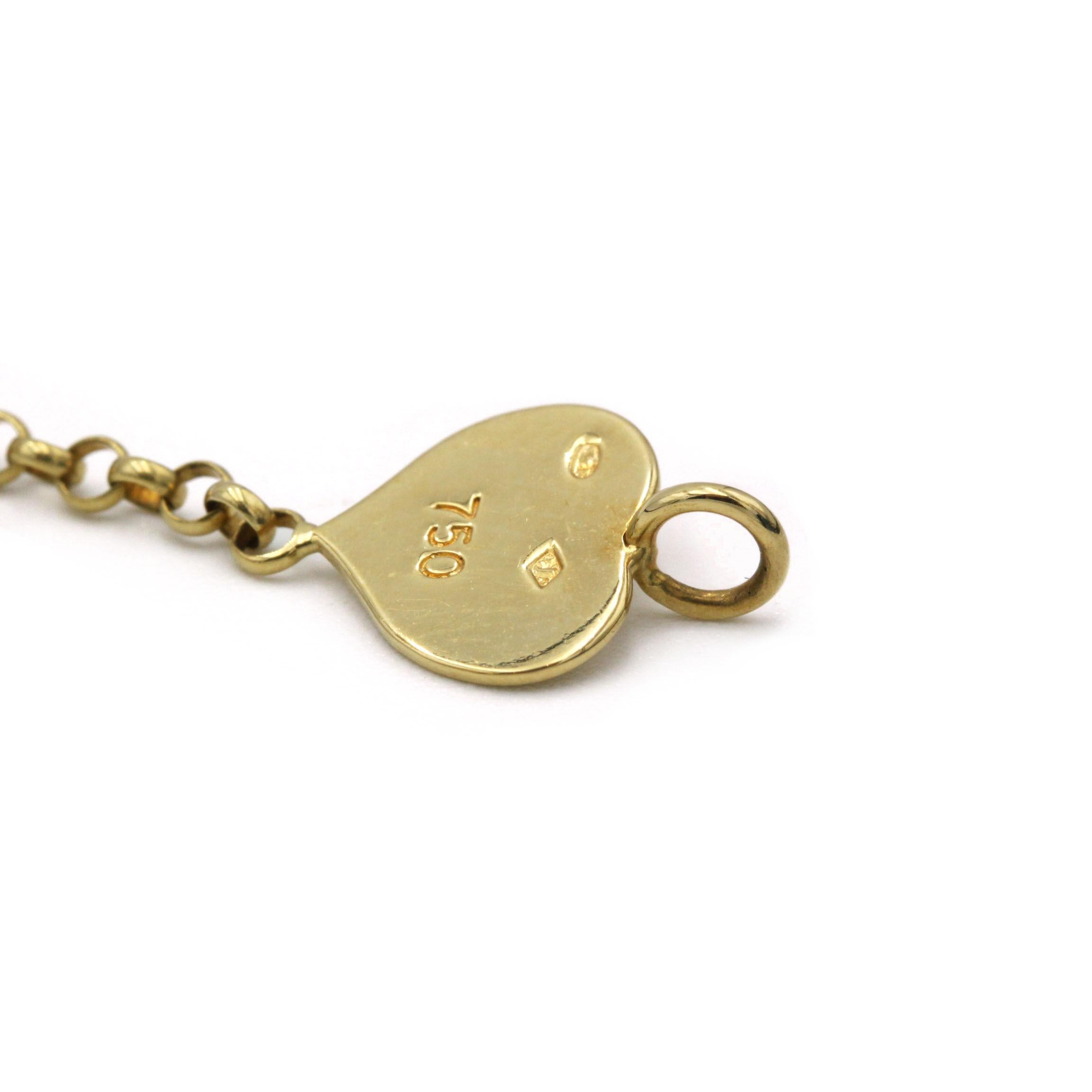 Rétro OJ Perrin Bracelet breloque cœur vintage en or jaune 18 carats en vente