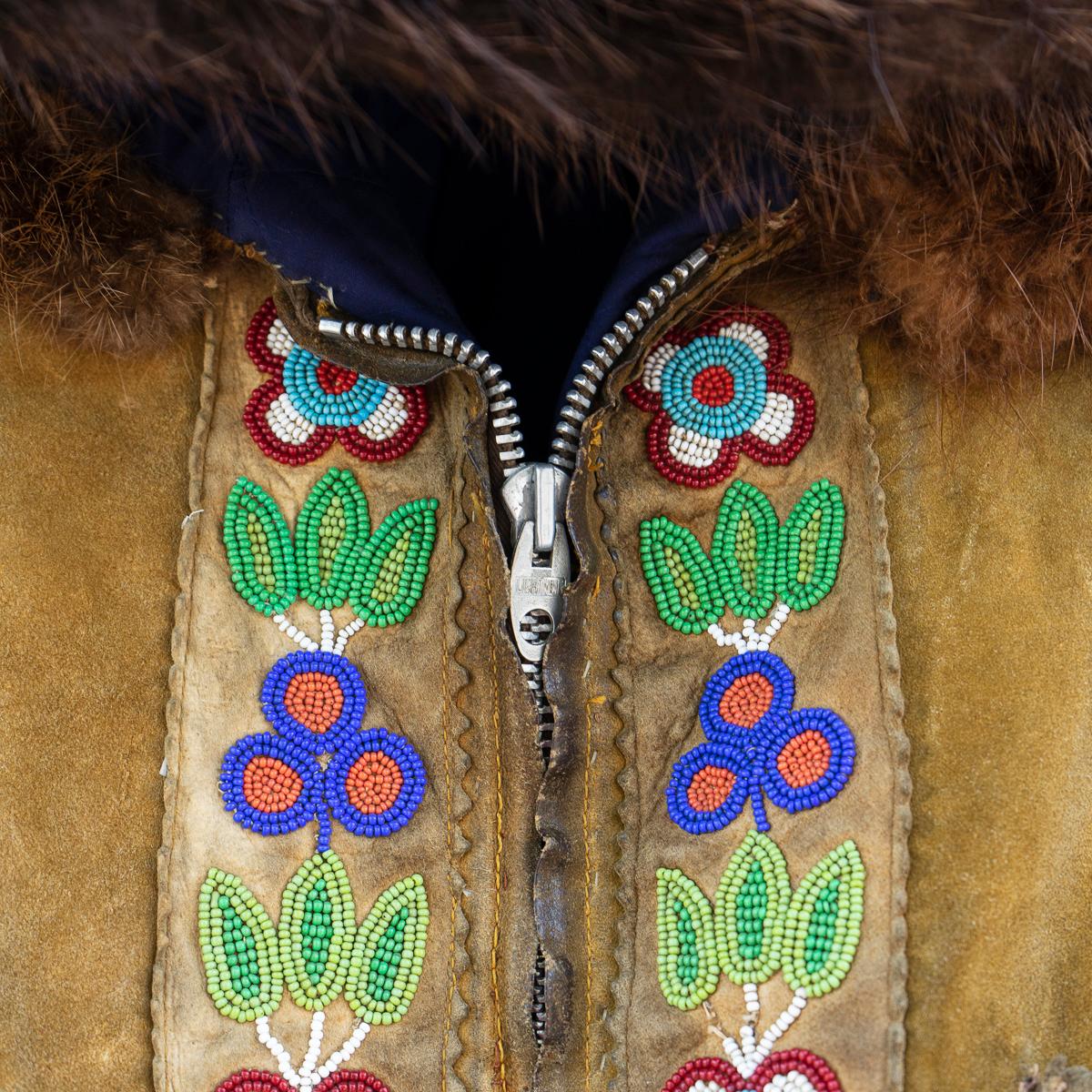 Vintage Ojibwe Bead Tasseled Moose Skin Trapper Coat First Nation Leather, 1950s 3