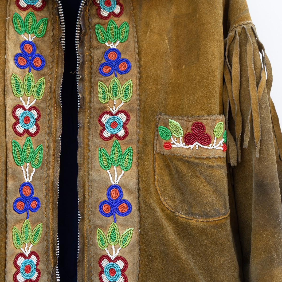 Vintage Ojibwe Bead Tasseled Moose Skin Trapper Coat First Nation Leather, 1950s 4
