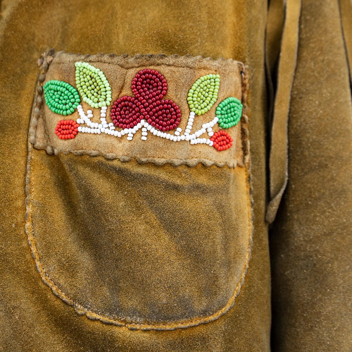 Vintage Ojibwe Bead Tasseled Moose Skin Trapper Coat First Nation Leather, 1950s 5