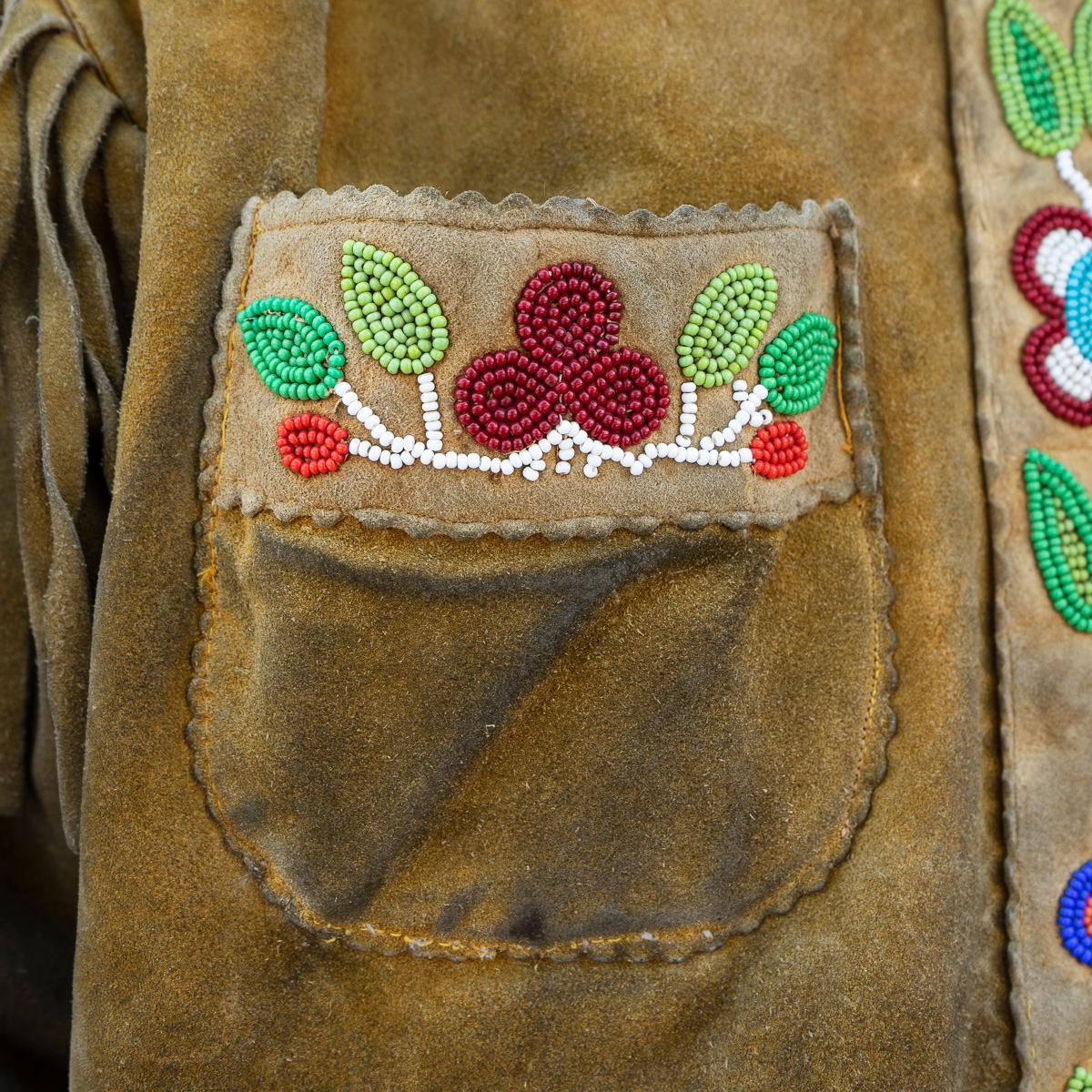 Vintage Ojibwe Bead Tasseled Moose Skin Trapper Coat First Nation Leather, 1950s 6