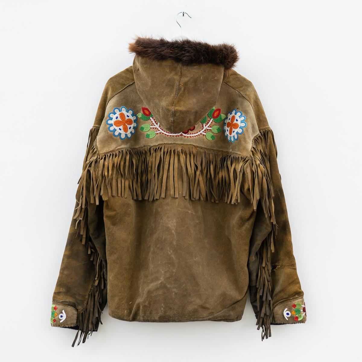 Vintage Ojibwe Bead Tasseled Moose Skin Trapper Coat First Nation Leather, 1950s 7