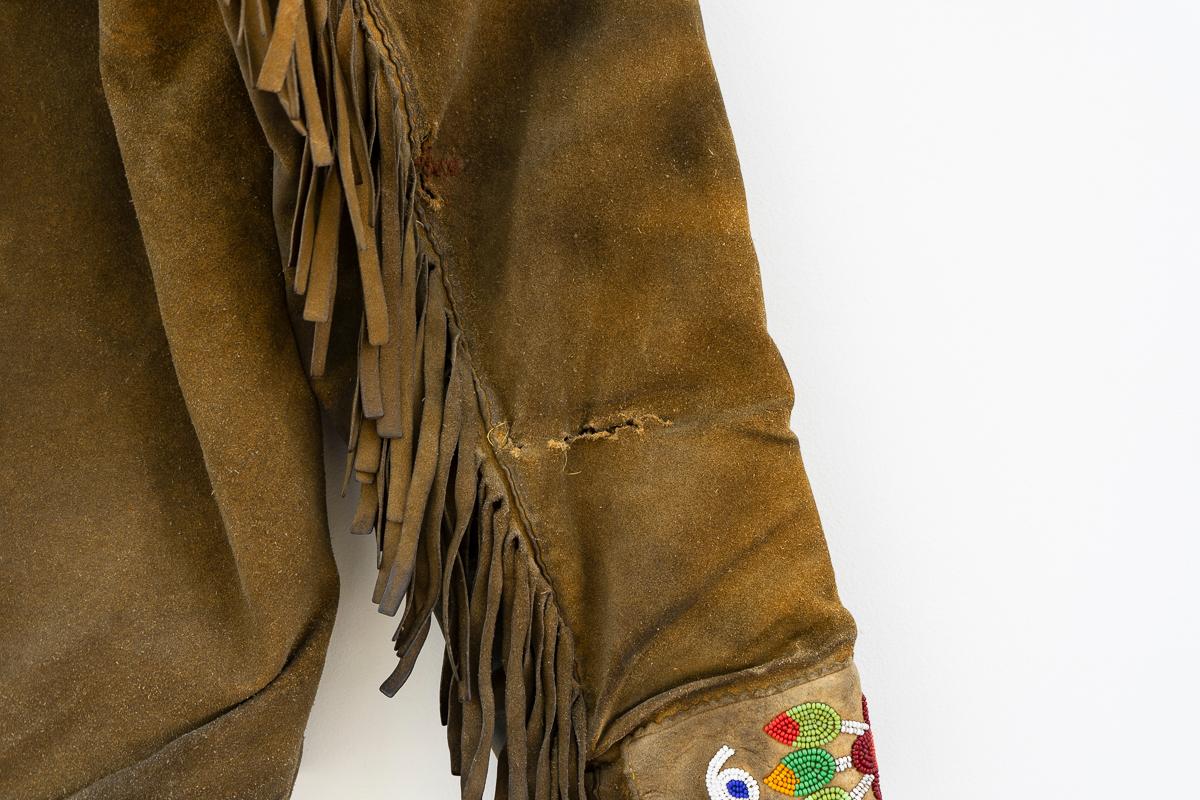 Vintage Ojibwe Bead Tasseled Moose Skin Trapper Coat First Nation Leather, 1950s 8
