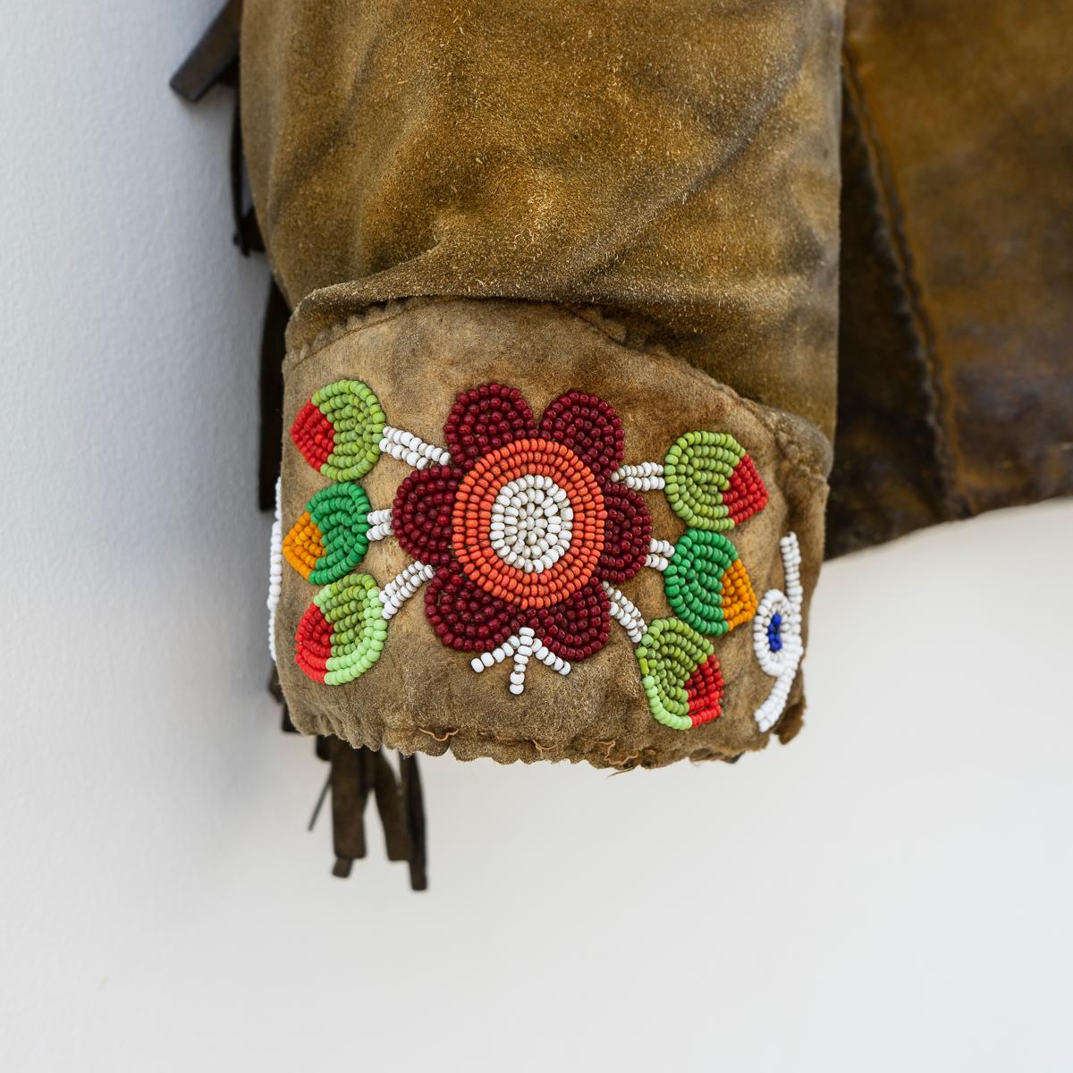 20th Century Vintage Ojibwe Bead Tasseled Moose Skin Trapper Coat First Nation Leather, 1950s