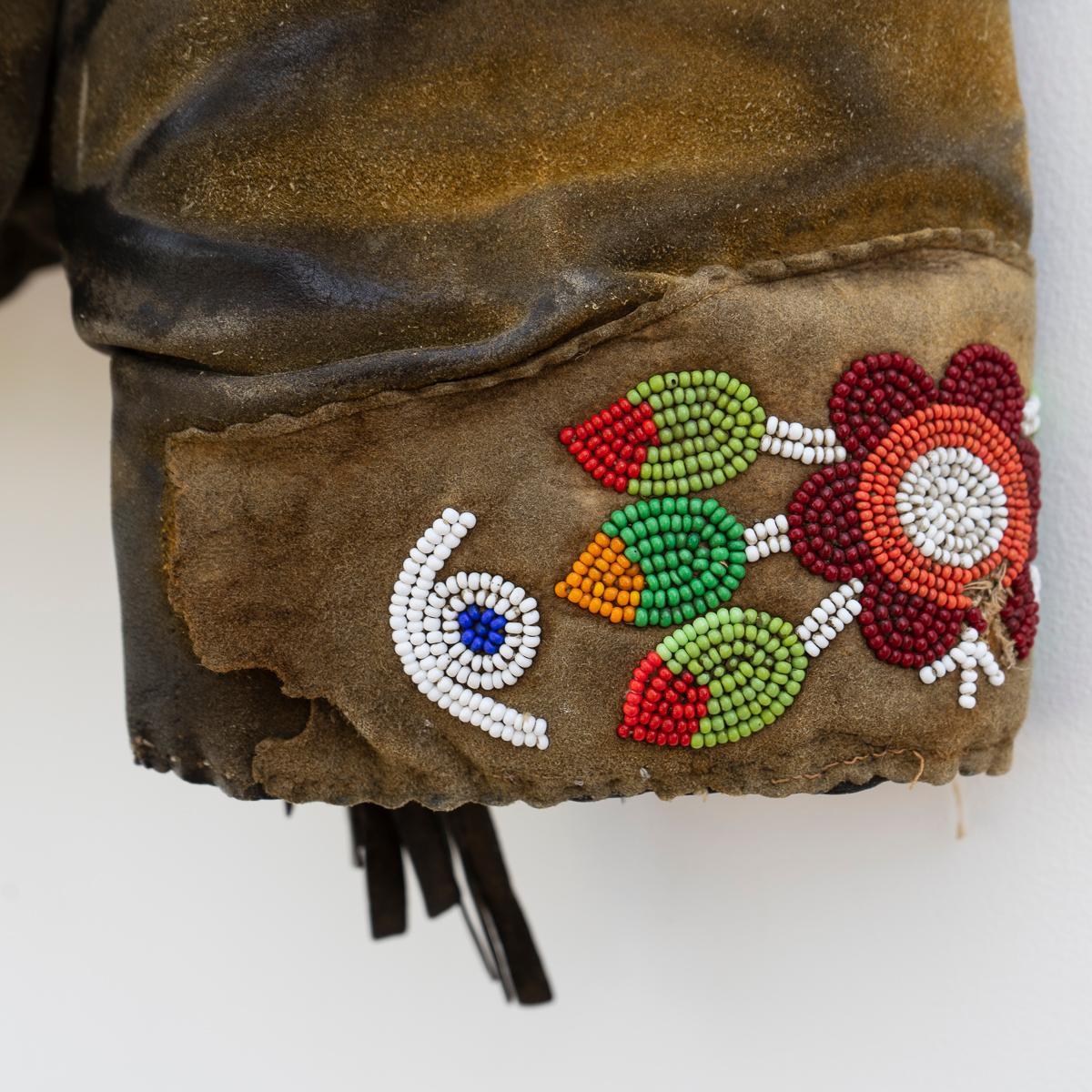 Vintage Ojibwe Bead Tasseled Moose Skin Trapper Coat First Nation Leather, 1950s 1