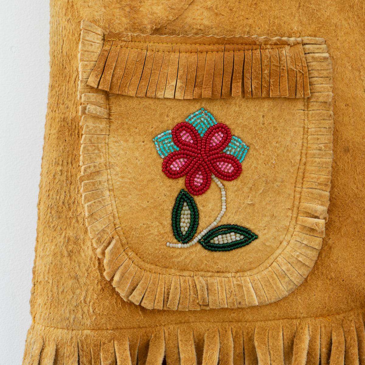 Vintage Ojibwe Beaded Tasseled Moose Skin Vest 1950s Leather First Nation For Sale 1