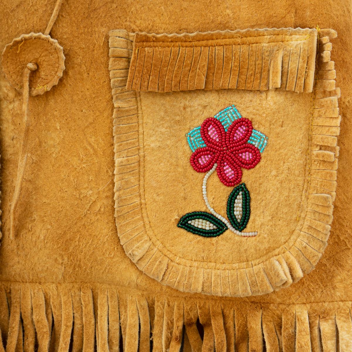 Vintage Ojibwe Beaded Tasseled Moose Skin Vest 1950s Leather First Nation For Sale 2