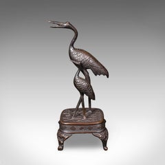 Vintage Okimono Figure, Two Cranes, Japanese, Bronze, Bird Study, Art Deco, 1940