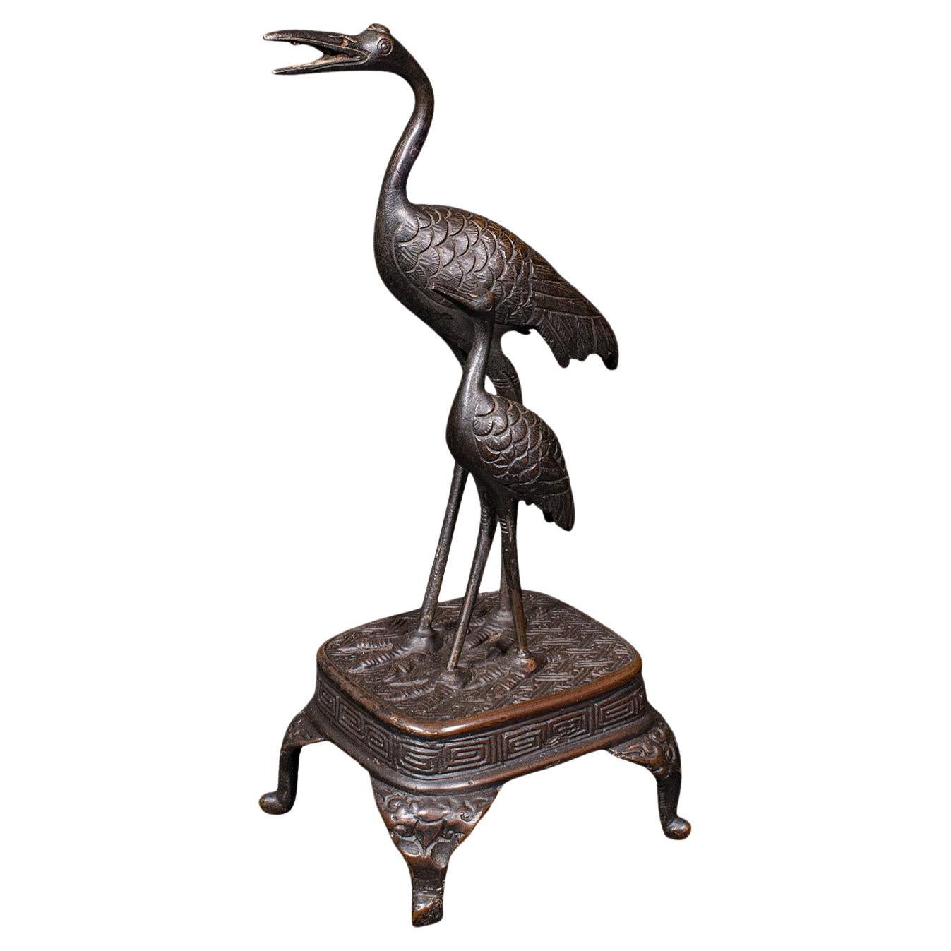 Vintage Okimono Figure, Two Cranes, Japanese, Bronze, Bird Study, Art Deco, 1940