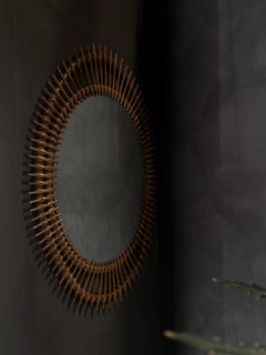 VINTAGE OLAF VON BOHR FOR CONACINA BAMBOO WICKER RATTAN MIRROR - ITALY 1960s