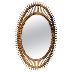 VINTAGE OLAF VON BOHR FOR CONACINA BAMBOO WICKER RATTAN MIRROR - ITALY 1960s