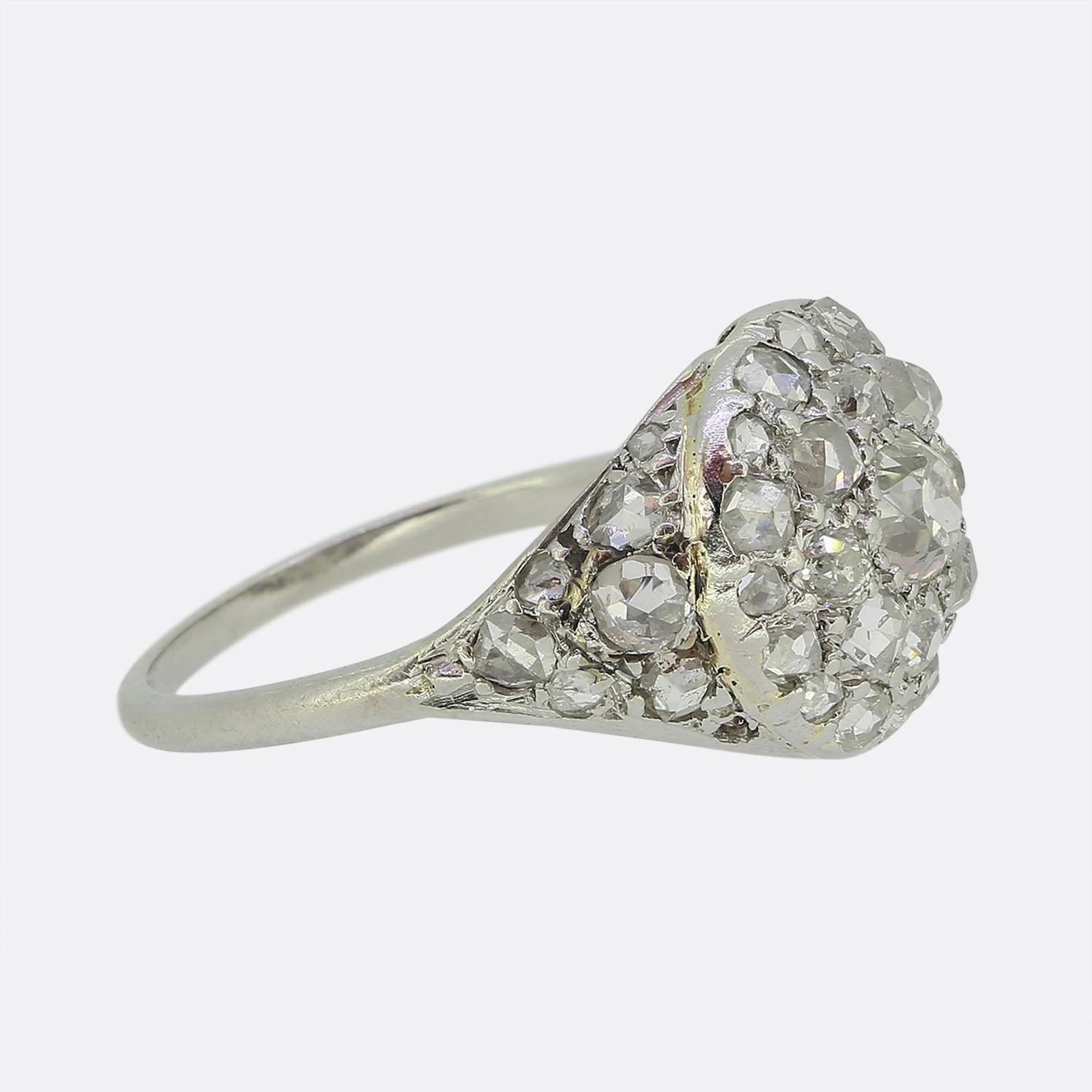 Old Mine Cut Vintage Old and Rose Cut Diamond Cluster Ring For Sale