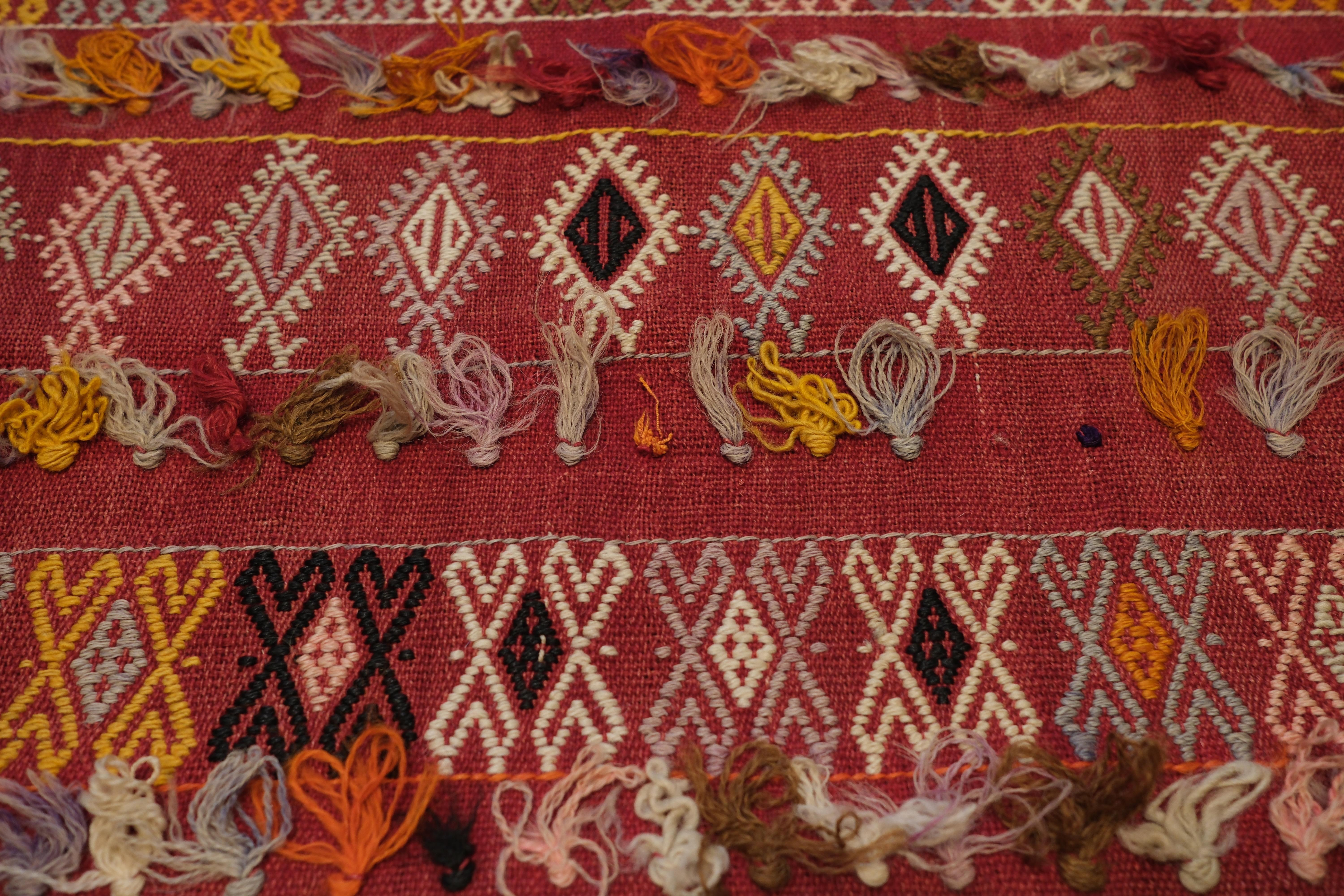 Hand-Knotted Vintage Old Antep Cecim Jijim Kilim Eastern Anatolia Turkish Rug Wool Carpet For Sale