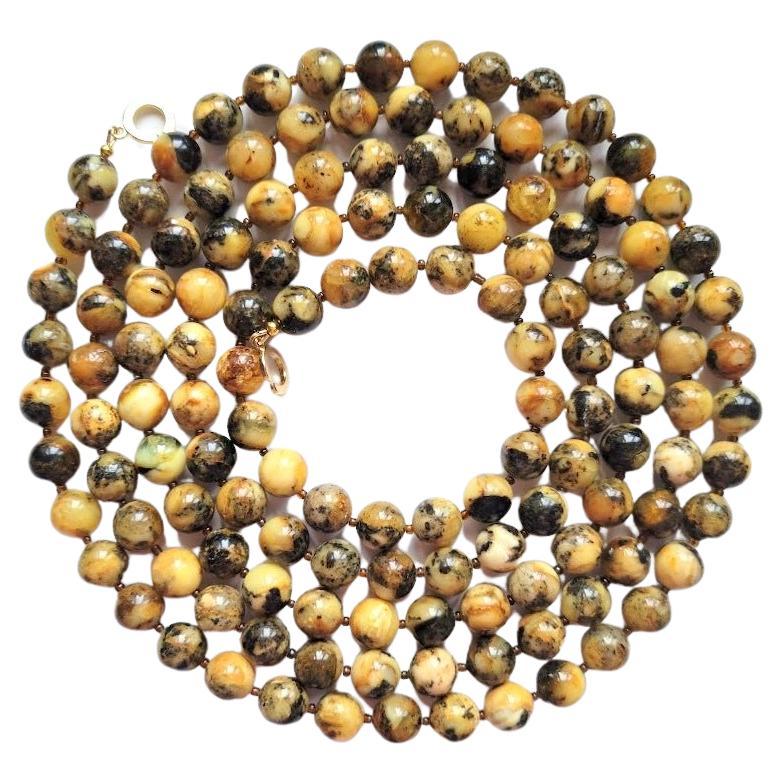 Vintage Old Baltic Amber Quail Egg Necklace 70" For Sale