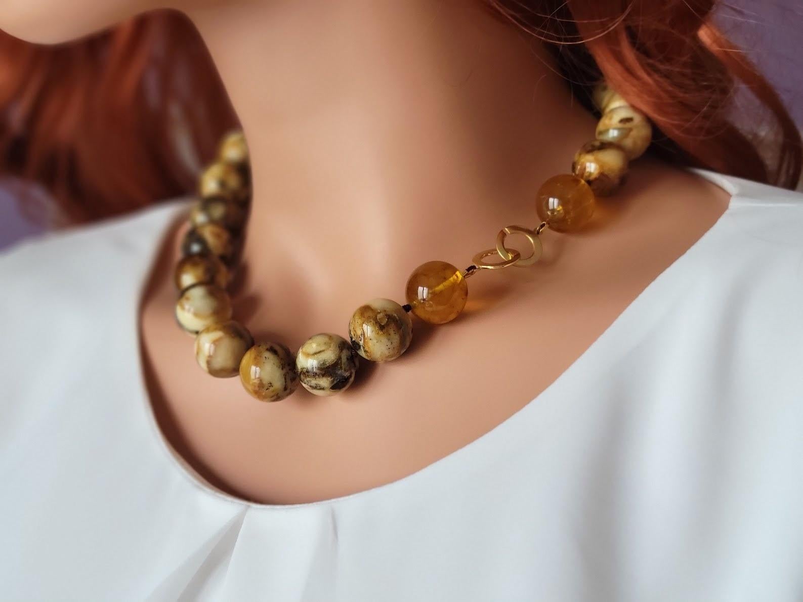 Bead Vintage Old Baltic Amber Quail Egg Necklace For Sale
