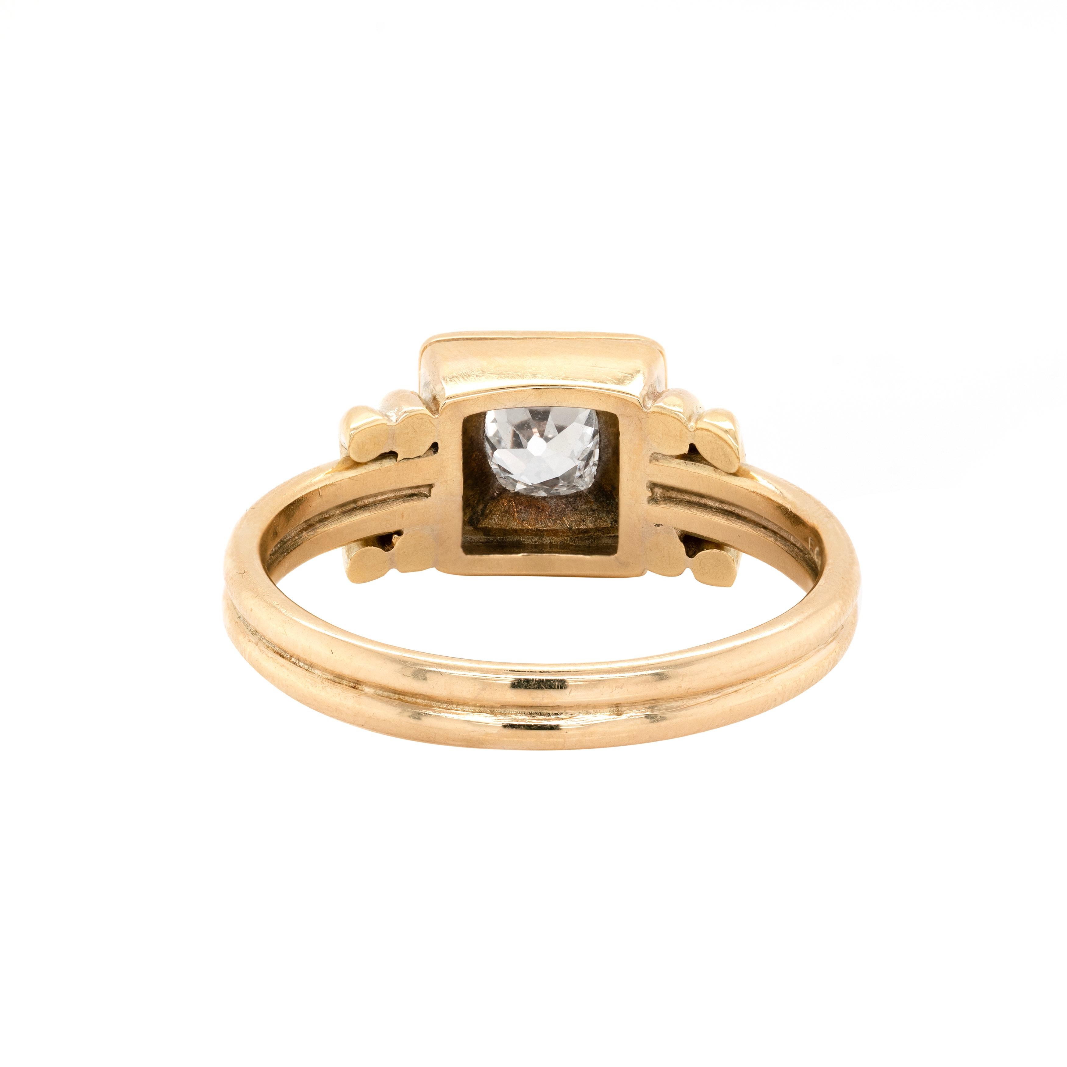 Art Deco Vintage Old Cut Diamond 14 Carat Gold Box Set Engagement Ring For Sale