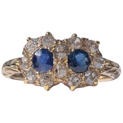 Vintage Old Cut Diamond and Sapphire 18 Karat Yellow Gold Cocktail Ring