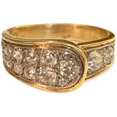 Vintage Old Cut Diamond Buckle 14 Karat Yellow Gold Ring