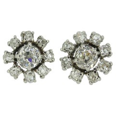 Vintage Old Cut Diamond Cluster Earrings