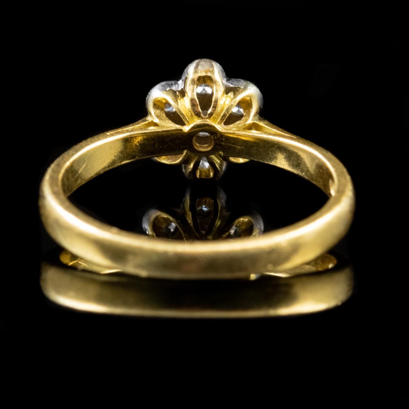 Vintage Old Cut Diamond Cluster Engagement Ring 18 Carat Gold Dated, 1972 In Good Condition For Sale In Lancaster, Lancashire