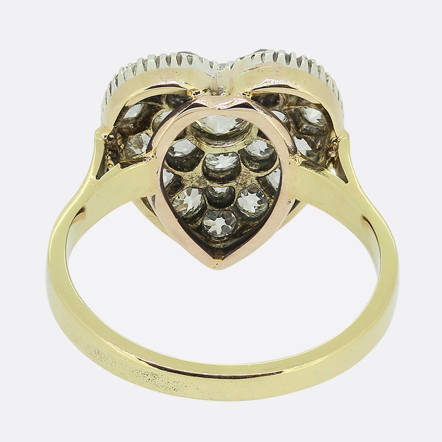 Old Mine Cut Vintage Old Cut Diamond Cluster Heart Ring For Sale