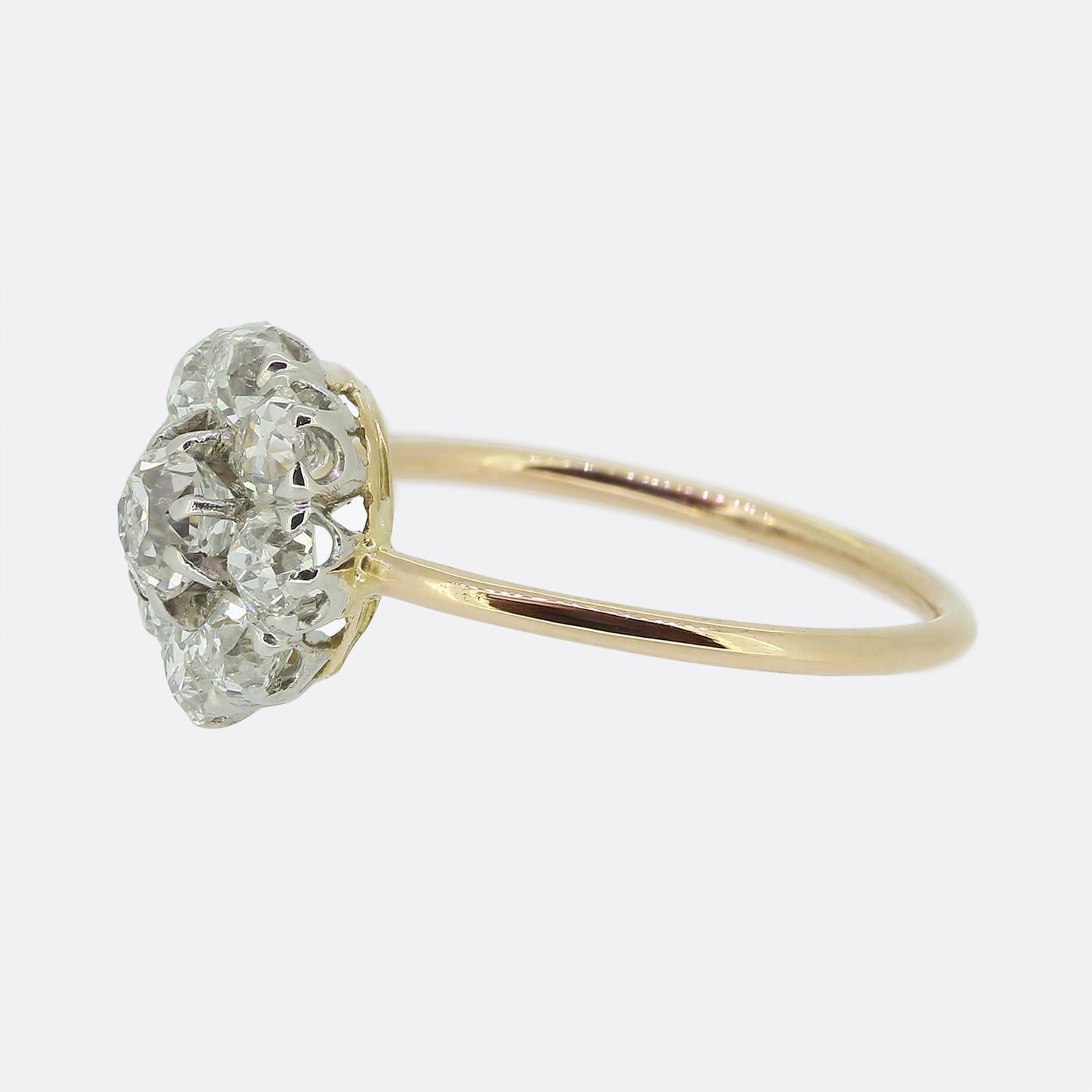 Old Mine Cut Vintage Old Cut Diamond Cluster Ring For Sale