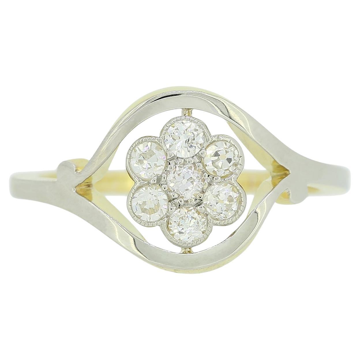 Vintage Old Cut Diamond Cluster Ring For Sale