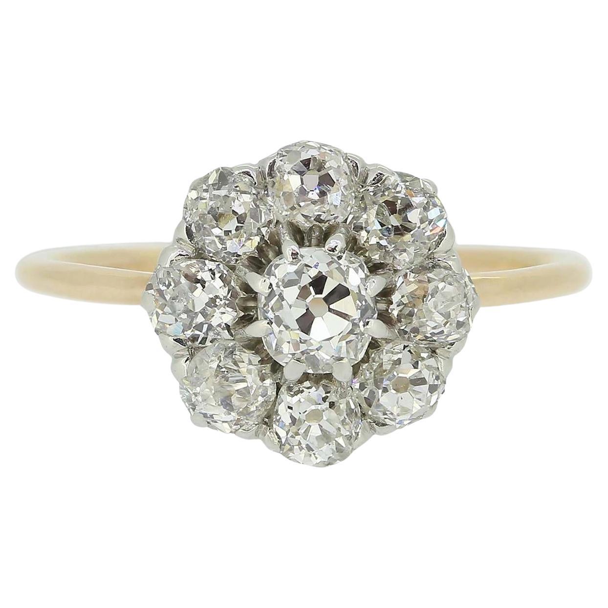 Vintage Old Cut Diamond Cluster Ring For Sale