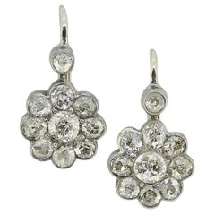 Vintage Old Cut Diamond Floral Drop Earrings