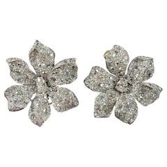 Retro Old Cut Diamond Flower Ear-clips In Platinum. 
