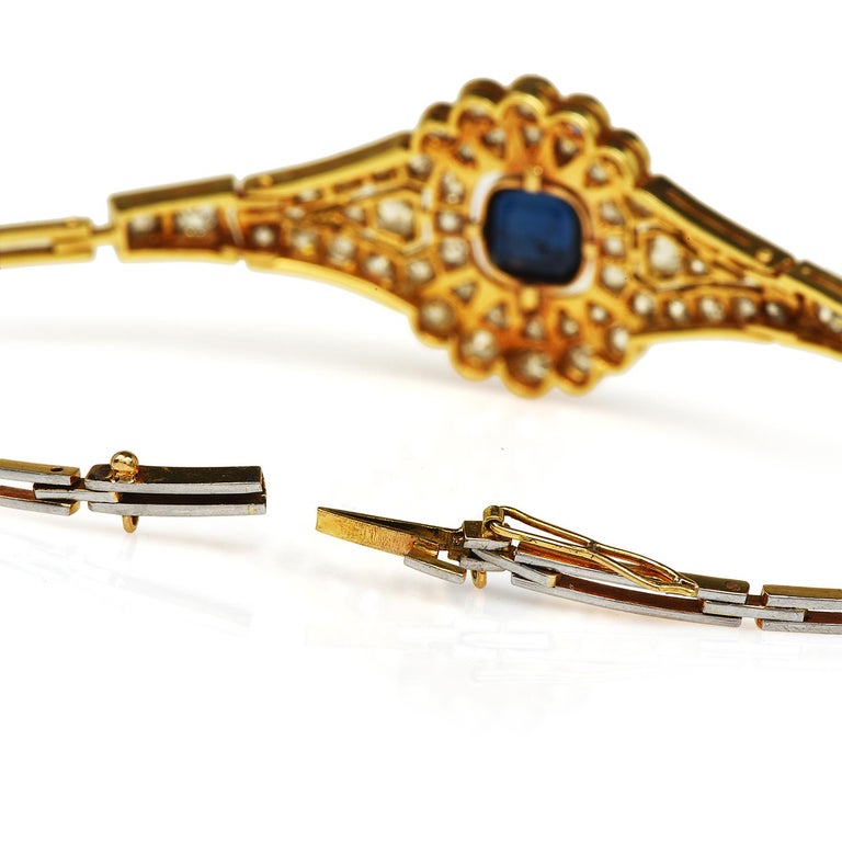 Vintage Old Cut Diamond Sapphire Platinum 18K Gold Hexagon Link