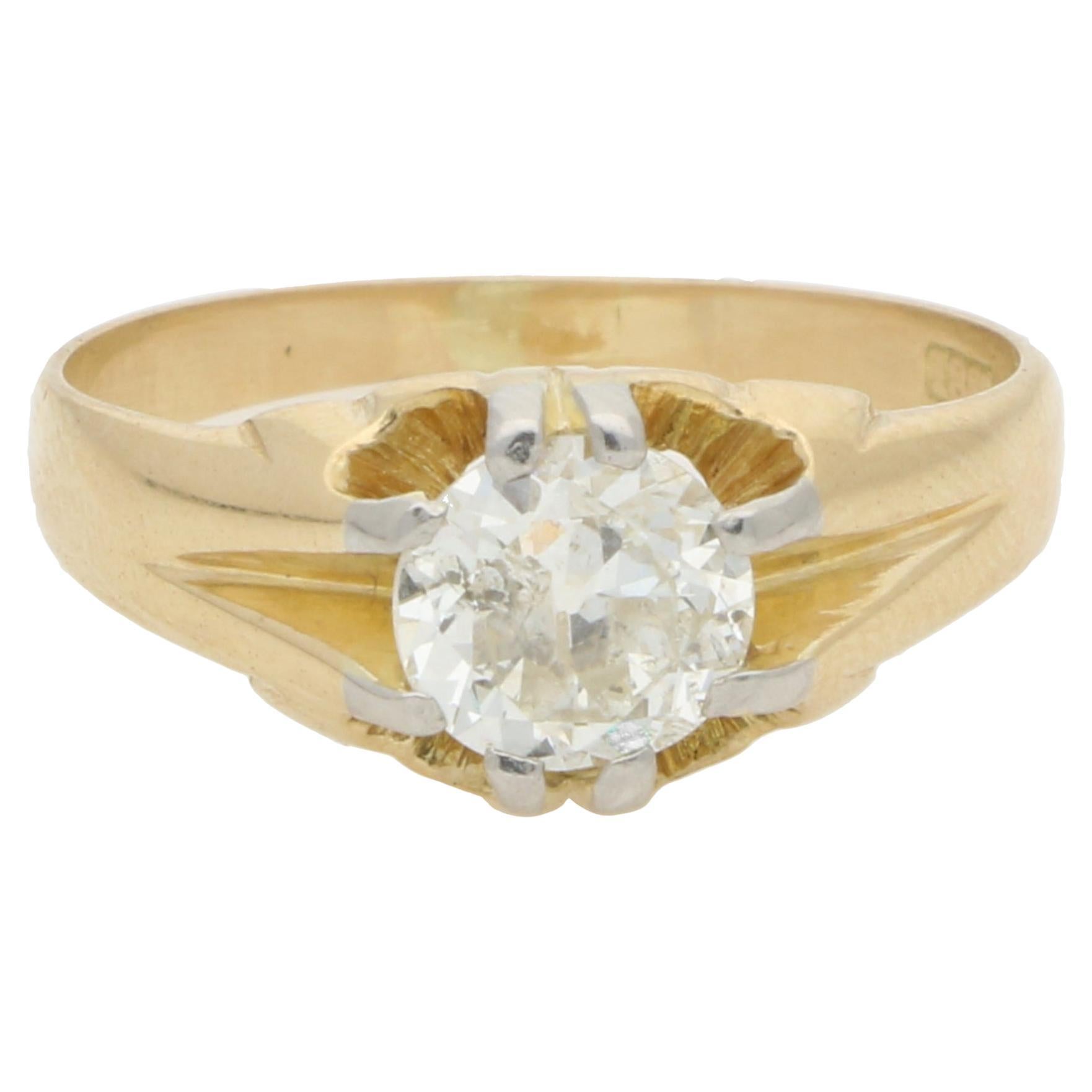 Vintage Old Cut Diamond Single Stone Ring in 18k Yellow Gold