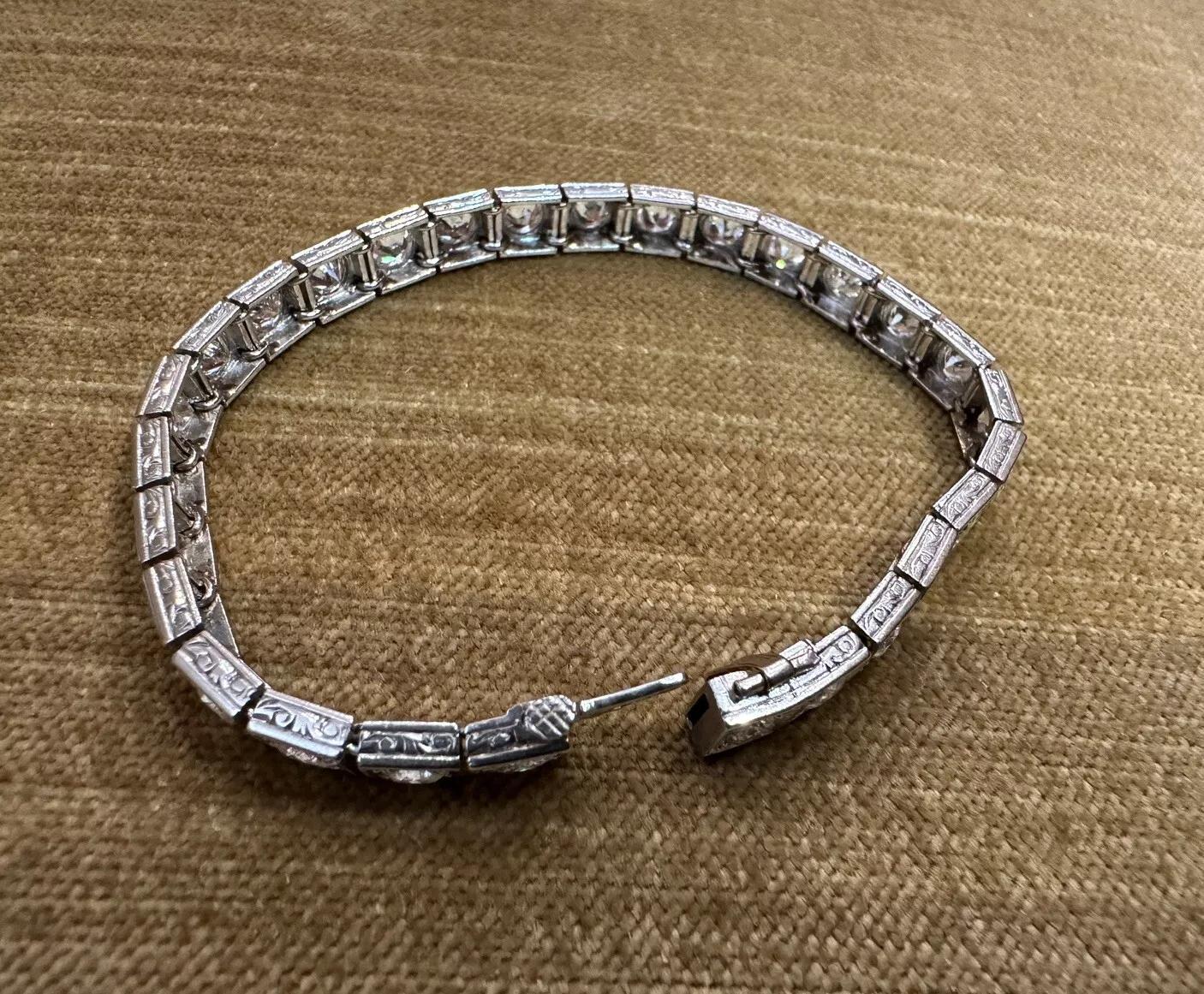 Bracciale Vintage Old Cut con diamanti quadrati incastonati 7,00 cttw in platino in vendita 1