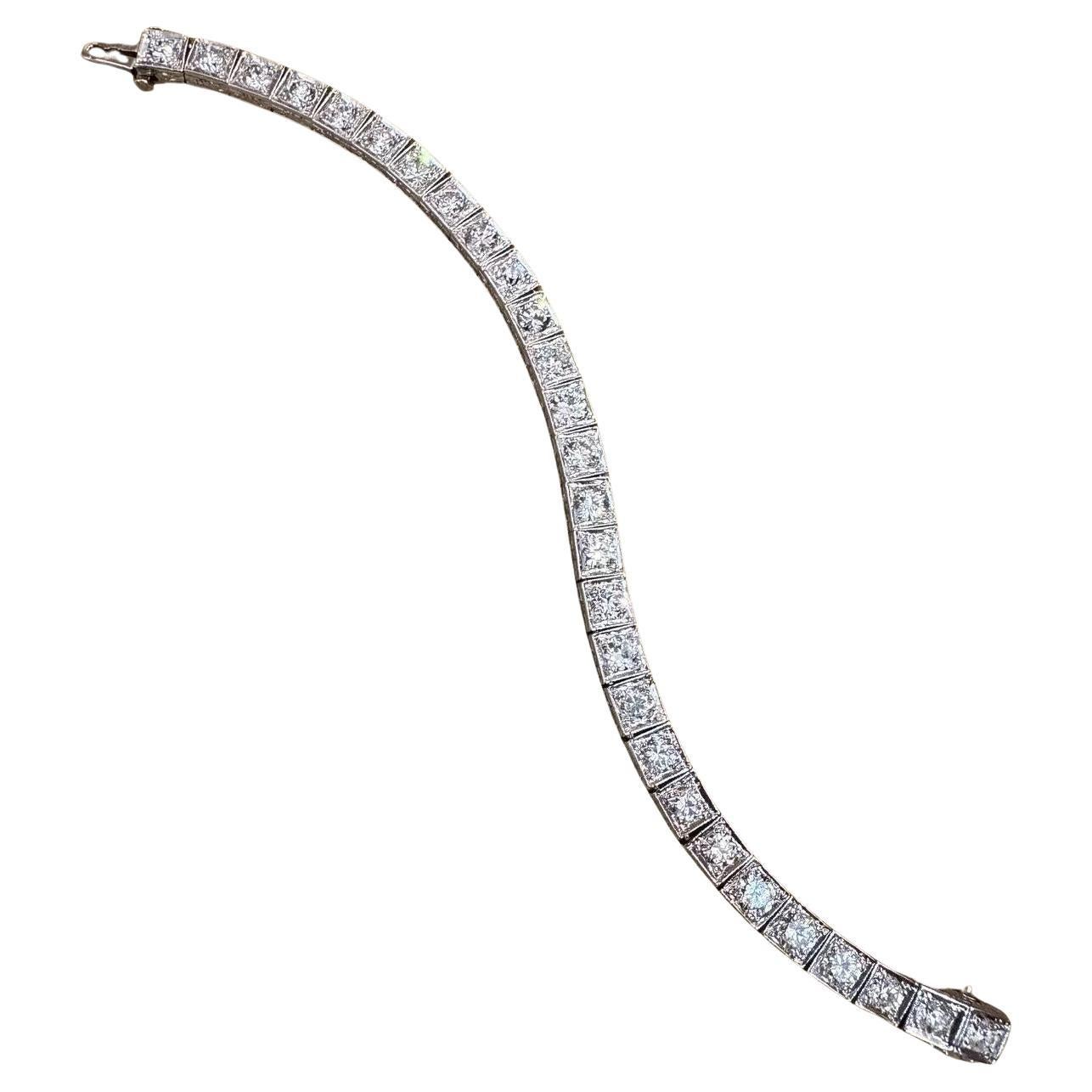 Vintage Old Cut Diamond Square Set Line Bracelet 7.00 cttw in Platinum