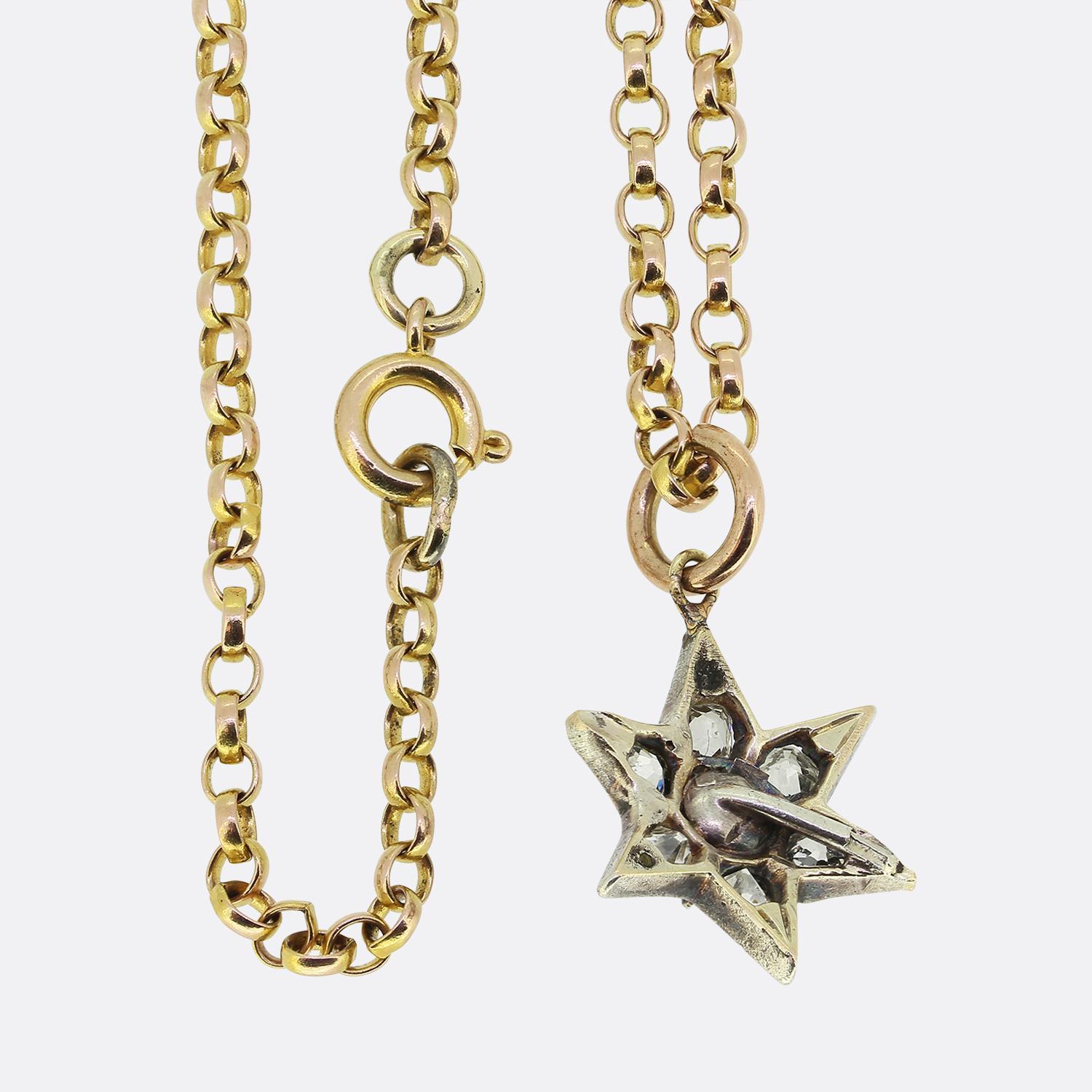 Old Mine Cut Vintage Old Cut Diamond Star Pendant Necklace