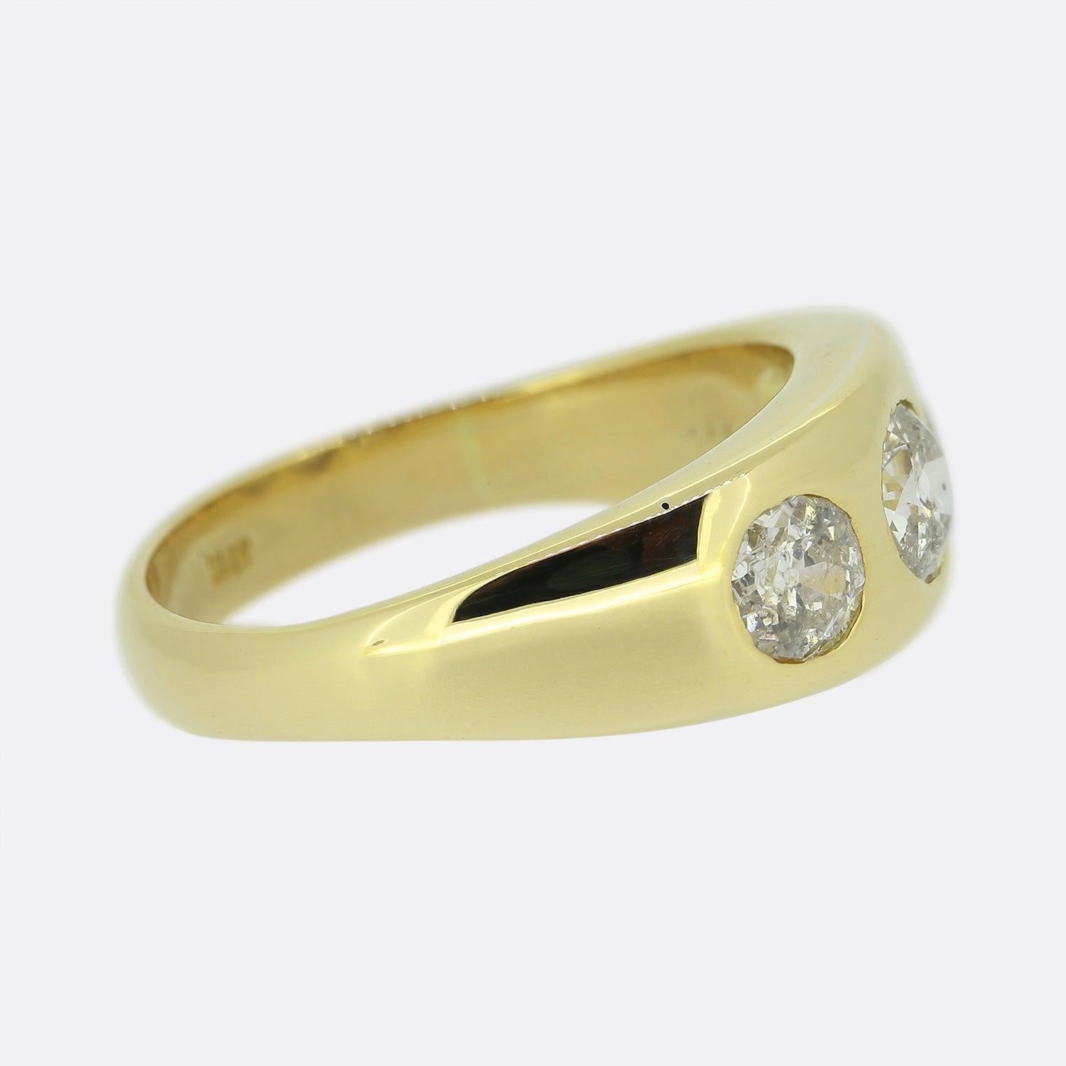 Old European Cut Vintage Old Cut Diamond Three Stone Gypsy Ring For Sale