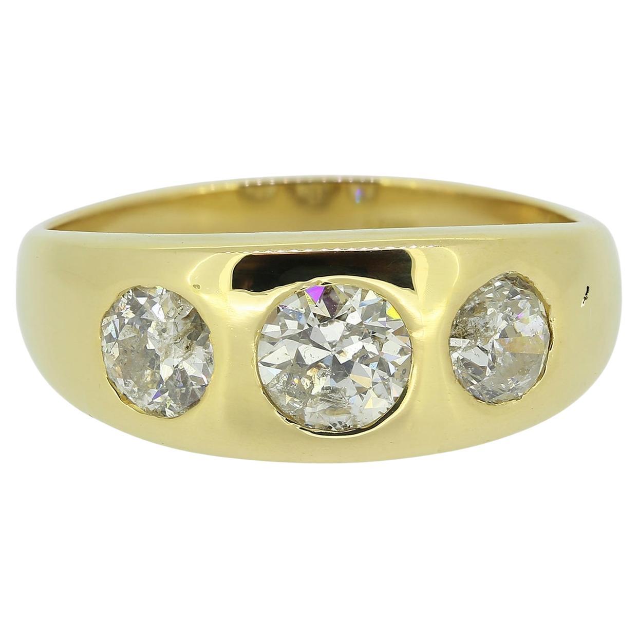 Vintage Old Cut Diamond Three Stone Gypsy Ring