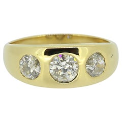 Vintage Old Cut Diamond Three Stone Gypsy Ring