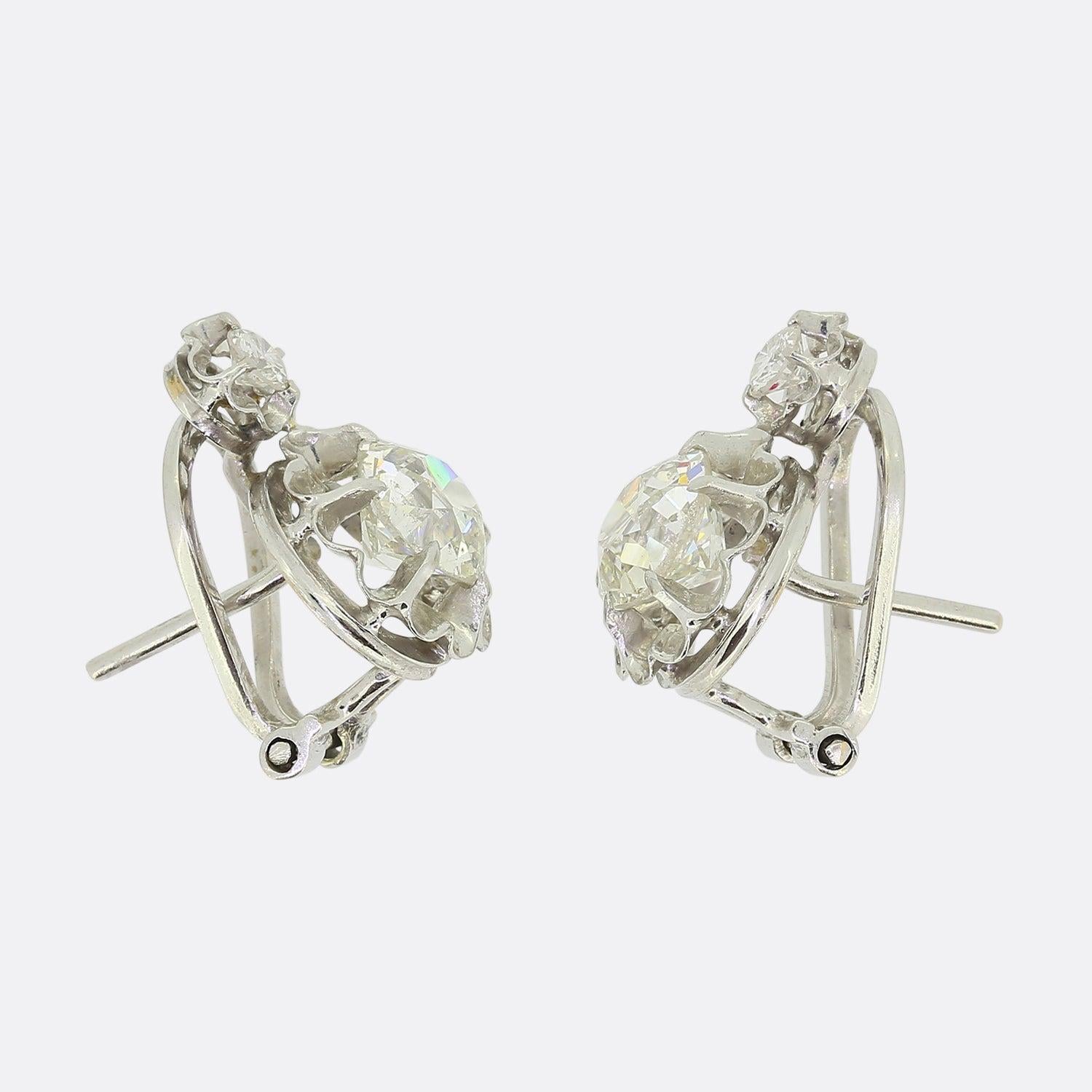 Old Mine Cut Vintage Old Cut Diamond Two-Stone Earrings For Sale