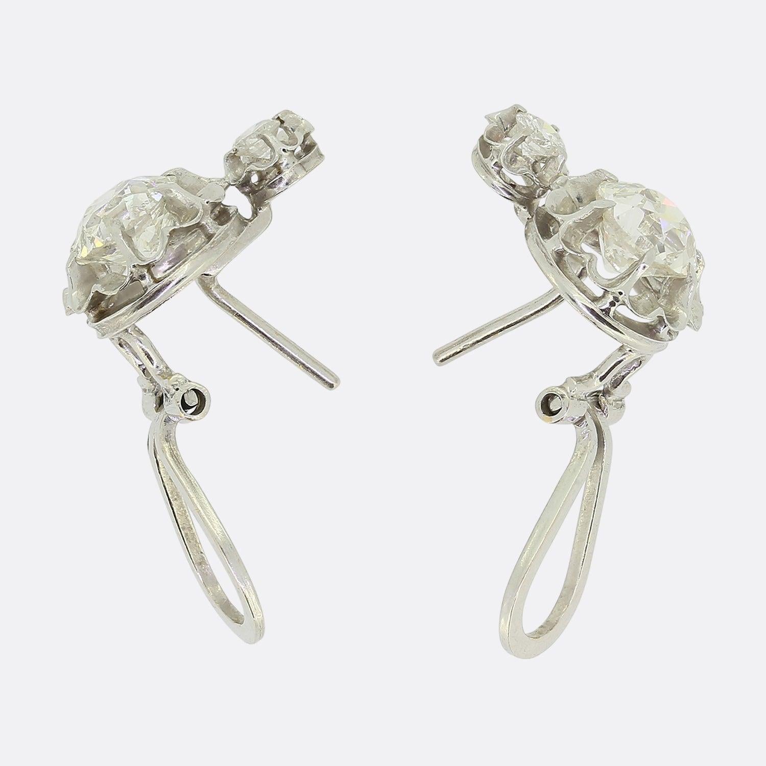 Vintage Old Cut Diamond Two-Stone Earrings In Good Condition For Sale In London, GB