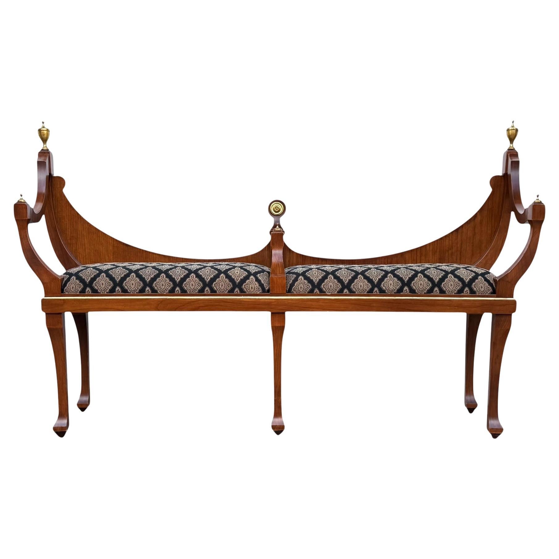 Vintage Old English Hepplewhite Style Courting Bench in Mahogany