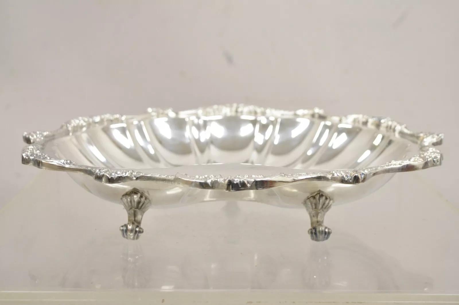 Vintage Old English Silver Plate by Poole 5033 Clam Shell Footed Serving Dish Bowl. Circa Mid 20th Century. Measurements: 2.5