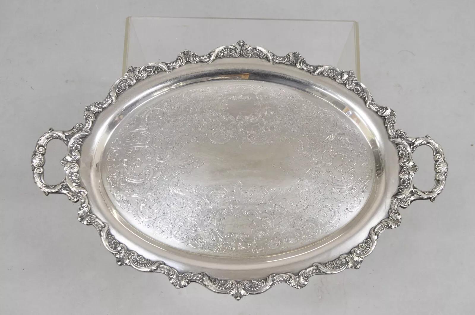 Bandeja ovalada de servir de plata antigua inglesa Poole Silver Plate en venta 5